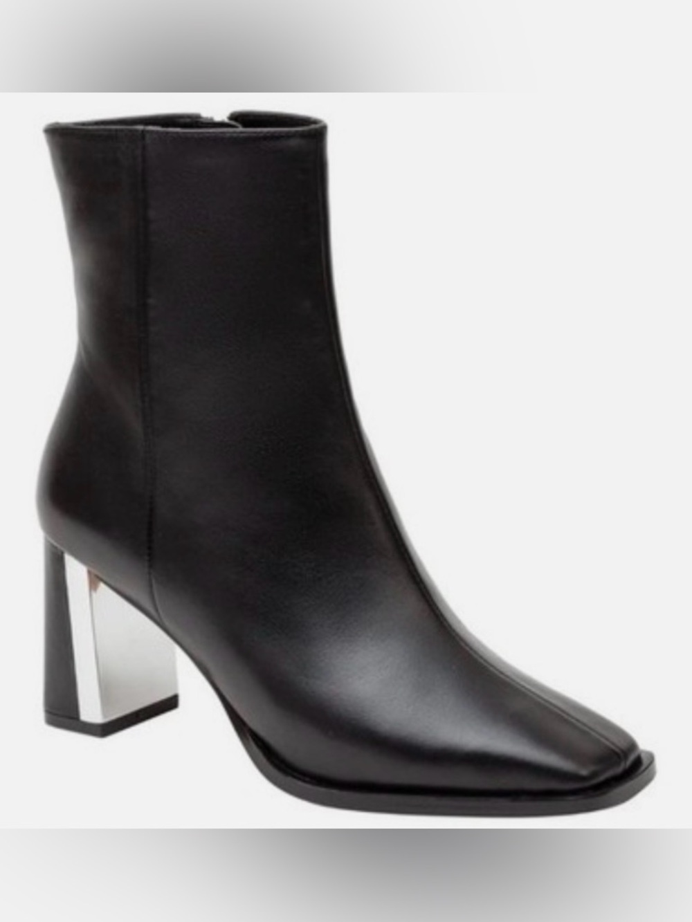 Paolo Black Leather Ankle Boots NEW Chrome Block Heel Women’s 10 Brand New